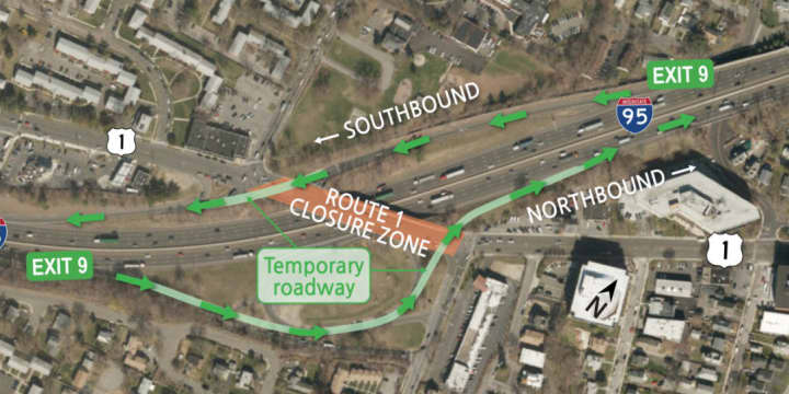 There will be lengthy delays for two weekends as the Connecticut State Department of Transportation replaces the Route 1 bridge on I-95 in Stamford.