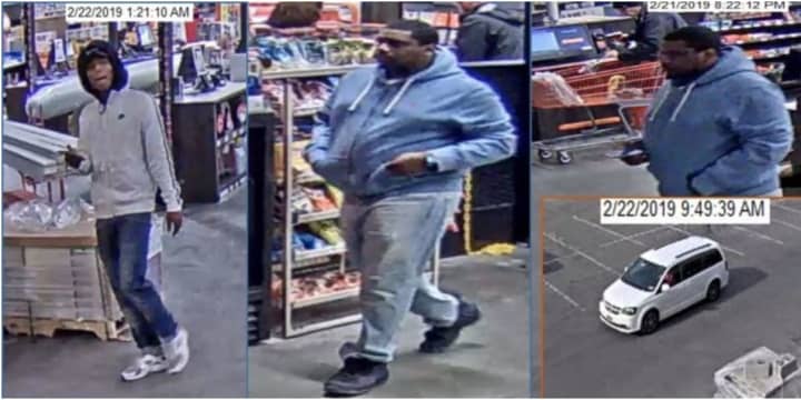 The individuals in the photos above are suspected of stealing merchandise from the Home Depot, and then leaving the area in a white Dodge Caravan minivan.