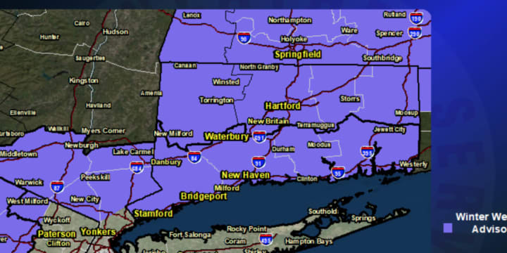 A look at areas where a Winter Weather Advisory is in effect (in purple).