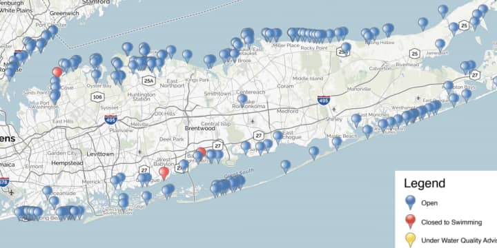 Three Long Island beaches are currently closed due to high bacteria levels.