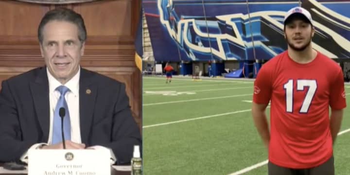 Buffalo Bills quarterback Josh Allen joined Gov. Andrew Cuomo via video during a news briefing.