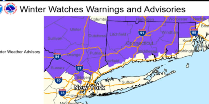 A Winter Weather Advisory is in effect from 4 a.m. Tuesday, Feb. 9 to 1 a.m. Wednesday., Feb. 10 for the areas shown above.