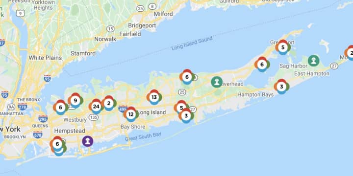 The PSEG Long Island outage map on Tuesday, March 2.
