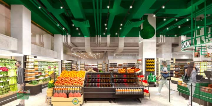 A rendering of the entrance to the Whole Foods small-format stores.