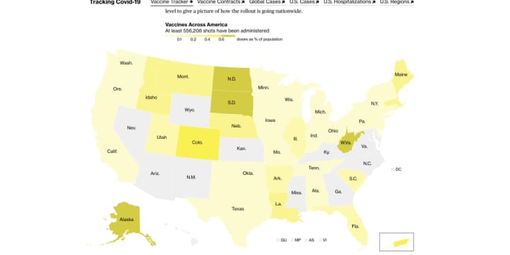 This view of the vaccination tracker shows how many people in each state have been vaccinated. Screengrab was taken on Monday, Dec. 21.
