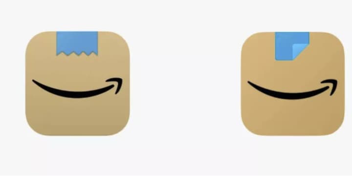 Amazon&#x27;s first logo revamp (on the left) looked a little like a Hitler mustache to some people. The new logo is on the right.