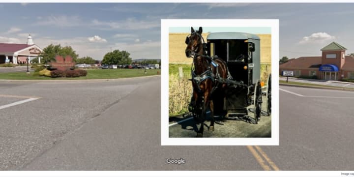 The Shady Maple Smorgasbord across from the  East Earl Township Police Department Station where a horse-and-buggy were struck, according to the police.