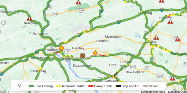 A map showing the closure on the PA Turnpike/Interstate 76.