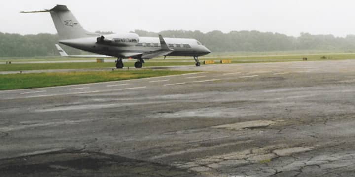 A plane landing at Sikorsky Airport in Bridgeport.
