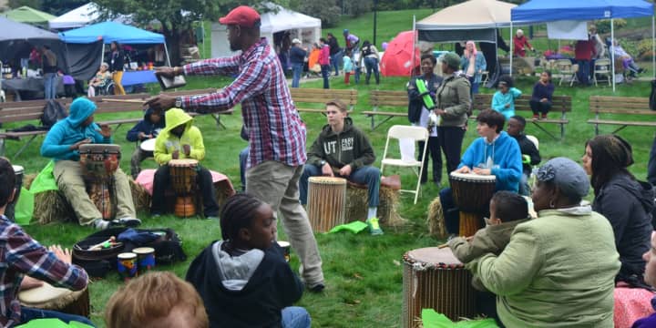 Attendees enjoy a drumming circle at Wartburg&#x27;s 2014 Fall Festival.