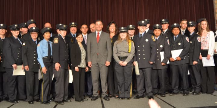 Dutchess County Executive Marc Molinaro and NYS Senator Sue Serino joined graduates of the Firefighter I training program at a ceremony held last night at Dutchess Community College in the Town of Poughkeepsie.