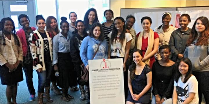 The 30 women with members of the Junior League of Bronxville and Yonkers Partners in Education after the Dorm Room Drive. 