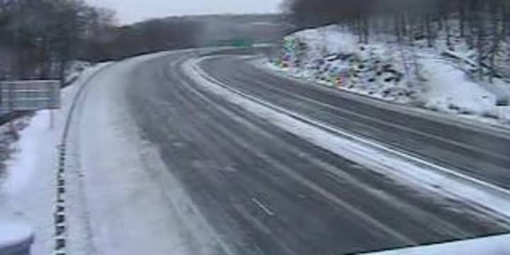 A look at a deserted I-87 north of I-287 Tuesday morning before the travel ban was lifted at 7:30 a.m.