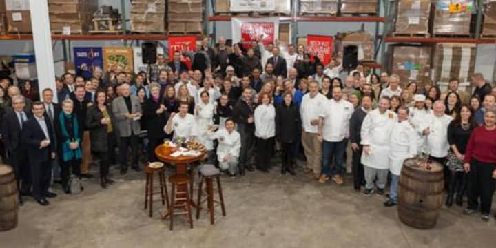 HVRW leadership, chefs, restaurateurs, brewers, purveyors, farmers and guests gather for a photo to launch the Spring Hudson Valley Restaurant Week, presented by The Valley Table on Tuesday, Feb. 24, at the Captain Lawrence Brewing Company.