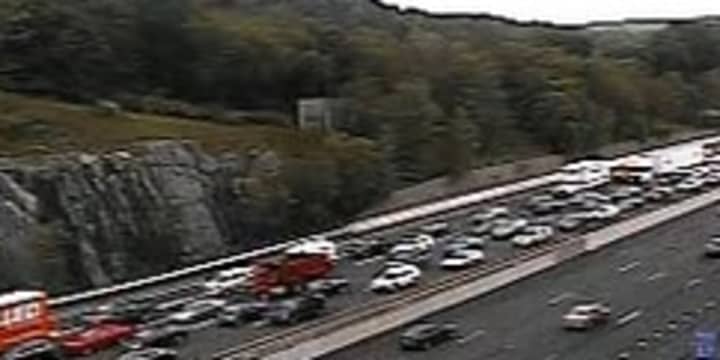 A look at heavy delays on I-87 in Westchester near the Tappan Zee Bridge on Wednesday morning.