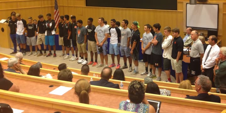 The Mamaroneck High School varsity baseball team was recognized at Tuesday&#x27;s Board of Education meeting for winning the State Championship last weekend.