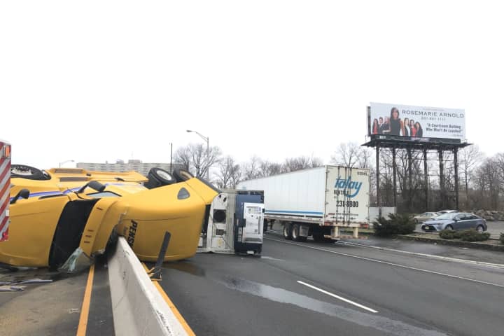 Tractor-Trailer Tips On Rt 46 Carrying Thousands Of Pounds Of Bananas