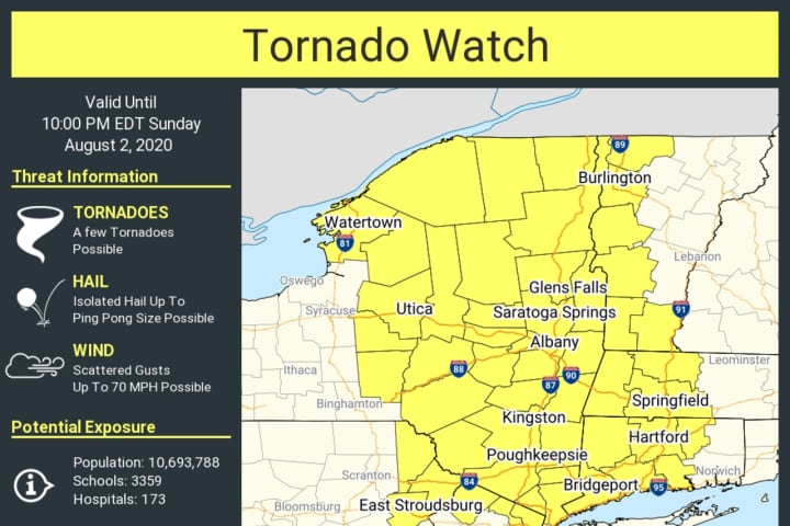 Tornado Watch Issued For Much Of Region; 70 MPH Winds, Large Hail Possible