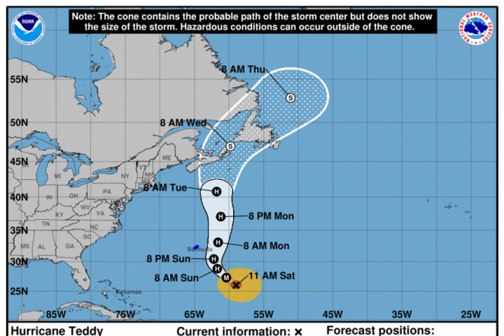 Here's New Projected Timing, Track For Hurricane Teddy, How It Will Affect Parts Of Region