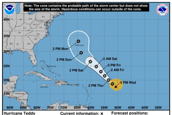 Teddy Upgraded To Hurricane Status, Newly Released Path Takes Storm Toward Northeast