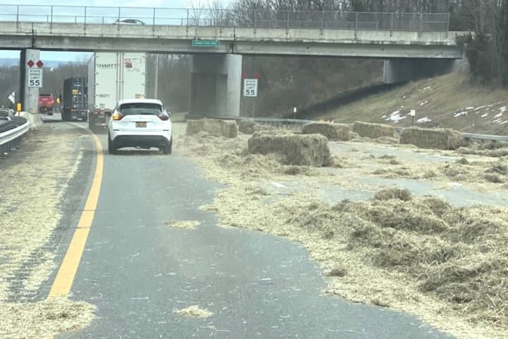 Strewn Bales Of Hay On Thruway Jams Traffic Bound For GS Parkway