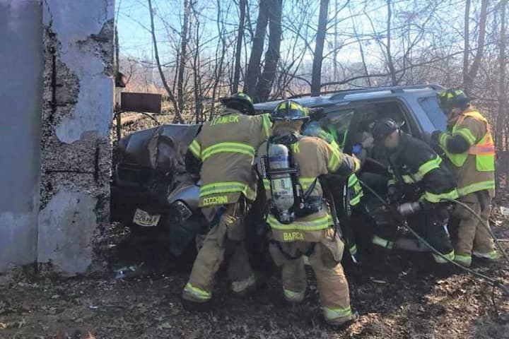 Firefighters Extricate SUV Driver In Teaneck Bridge Crash