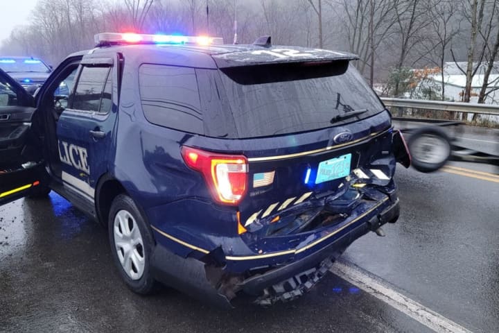 Police Cruiser In Massachusetts Struck By Vehicle