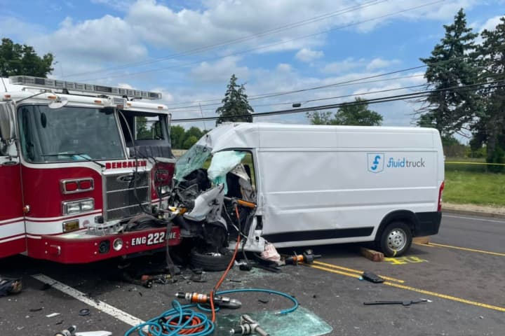 Delivery Driver Hospitalized After Crash With Firetruck In Bensalem: Officials