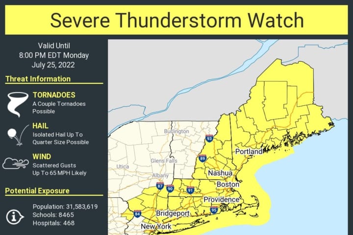 Severe Thunderstorm Watch Issued With 65 MPH Wind Gusts, Hail, Isolated Tornadoes Possible