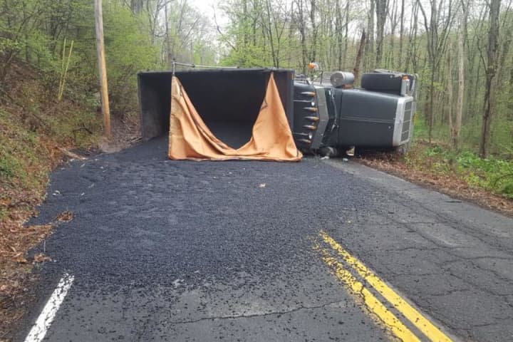 Dump Truck Overturns, Shutting Down Roadway In Rockland