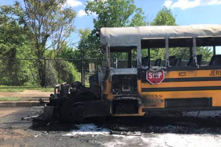 PHOTOS: Flames Ravage School Bus In Wayne, Driver OK