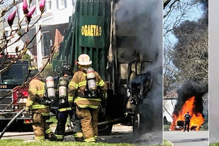 Garbage Truck Goes Up In Flames, Driver Trying To Save SUV Crashes In Wayne
