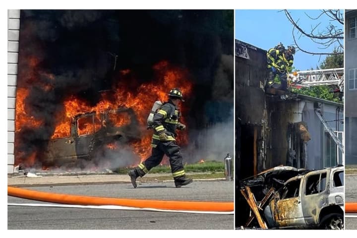 FIERY CRASH: SUV Rams Commercial Building, Bursts Into Flames In Leonia (PHOTOS)