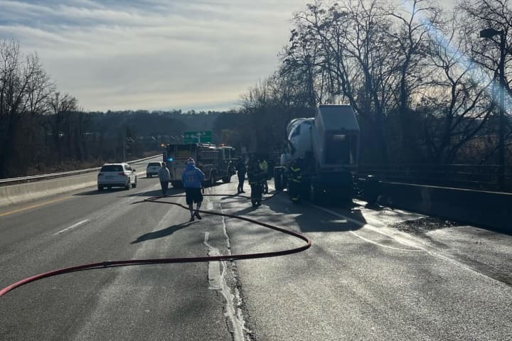 Cement Truck Fire Causes Oil Spill On Road, Catch Basins In Westchester