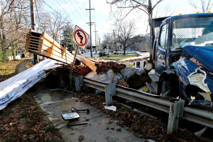 Driver Hospitalized After Fair Lawn Crash Dumps Load Of Lumber
