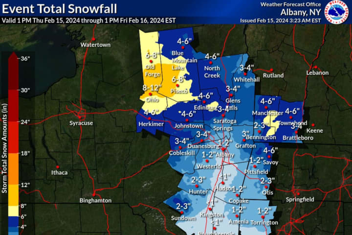 Snowfall Map: Some Spots In Capital Region Could See Up To Half-Foot From Quick-Moving Storm