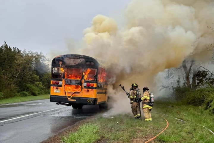 School Bus Carrying Students Bursts Into Flames On Garden State Parkway