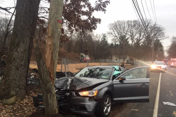 Driver Hospitalized After Audi Crashes Into Utility Pole In Rockland