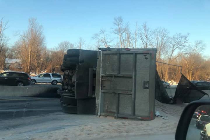 Overturned Dump Truck Shuts Route 80 In Morris County After Collision With Mail Truck