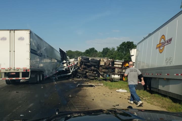 Three Tractor-Trailers, Two DOT Trucks Involved In Chain-Reaction I-84 Pileup Crash