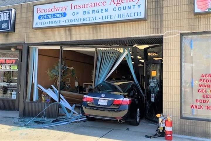 Wild Chain-Reaction Crash Sends Sedan Through Fair Lawn Insurance Company Window