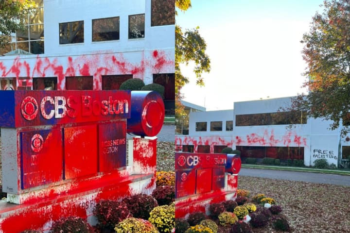 Vandals Cover CBS Boston In Red Paint, ‘FREE PALESTINE’: Police