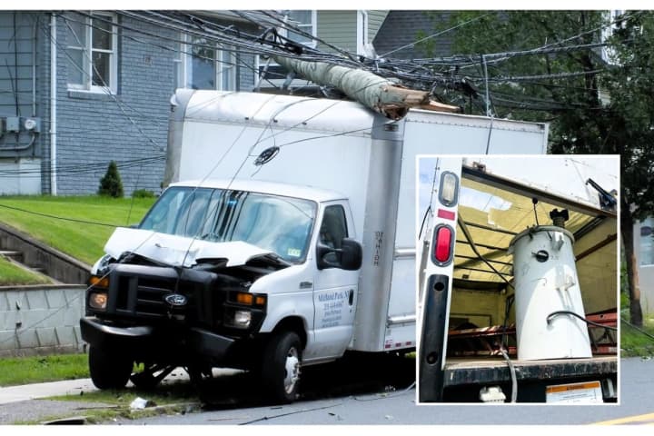 Head-On Crash: Utility Pole Snapped, Transformer Lands In Truck And Driver's OK In Fair Lawn
