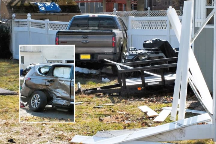 Crash Sends Pickup Through Residential Fences, Knocks SUV Into Driveway In Montvale