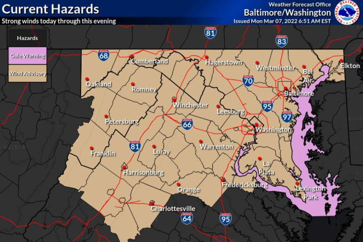 Wind Advisories For All Of Maryland; Severe Thunderstorms Possible For Monday