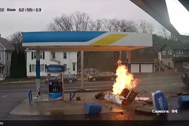 Driver Crashes Into CT Gas Pumps, Causing Fire, Police Say