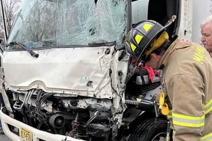 HEROES: Mahwah Firefighters Free Box Truck Driver Pinned In Crash