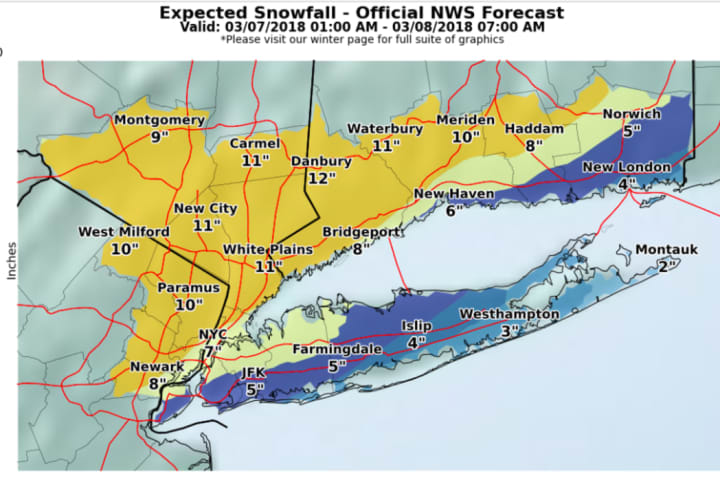 New Storm Snowfall Projections Increase Accumulation Range To 10-12 Inches
