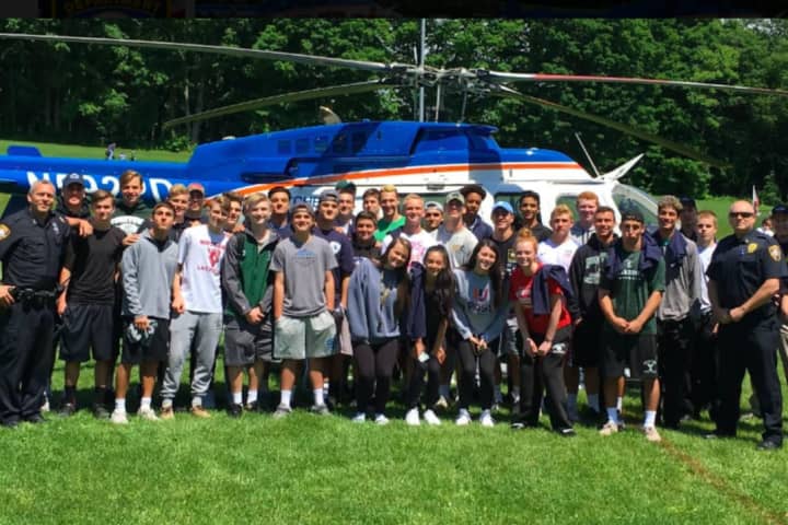 County Police Chopper Touches Down At Westchester High Schools