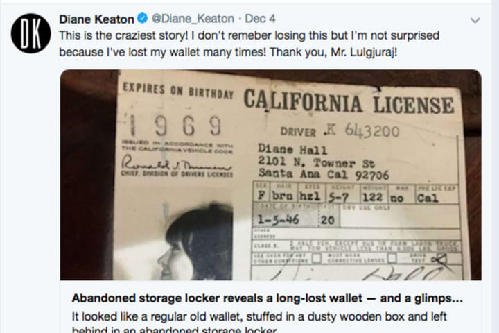 Lost Diane Keaton Wallet From 50 Years Ago Discovered By Dutchess Man